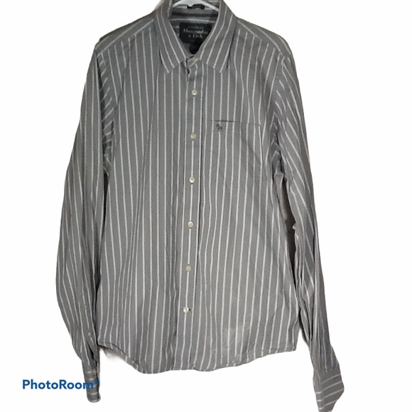 Abercrombie & Fitch Gray and White Stripe Shirt XL - Picture 2 of 9